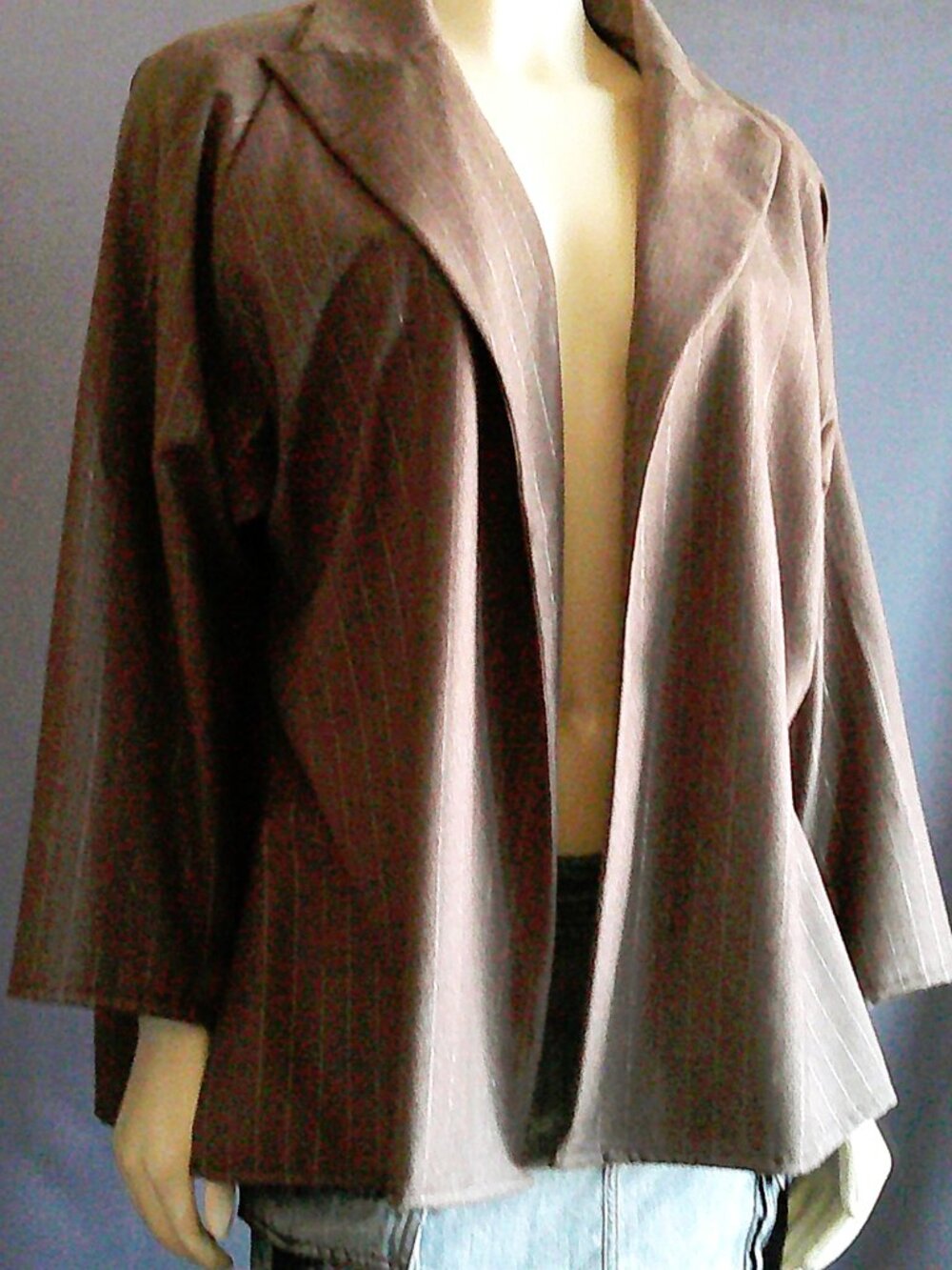 Shamask Taupe Silver Thread Wool Slouchy Open Altered Jacket 2  10 / 12